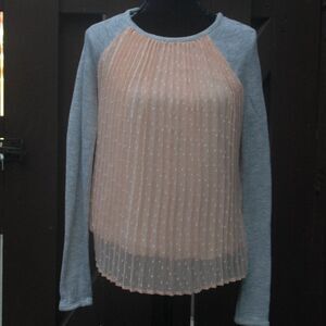Anthrpologie S Sunday in Brooklyn Peach Pleated Blouse w/ Sweatshirt Sleeves NEW